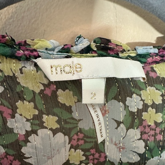 MAJE Rullina Floral Ruffle Metallic Dress/SZ medium - Picture 4 of 8